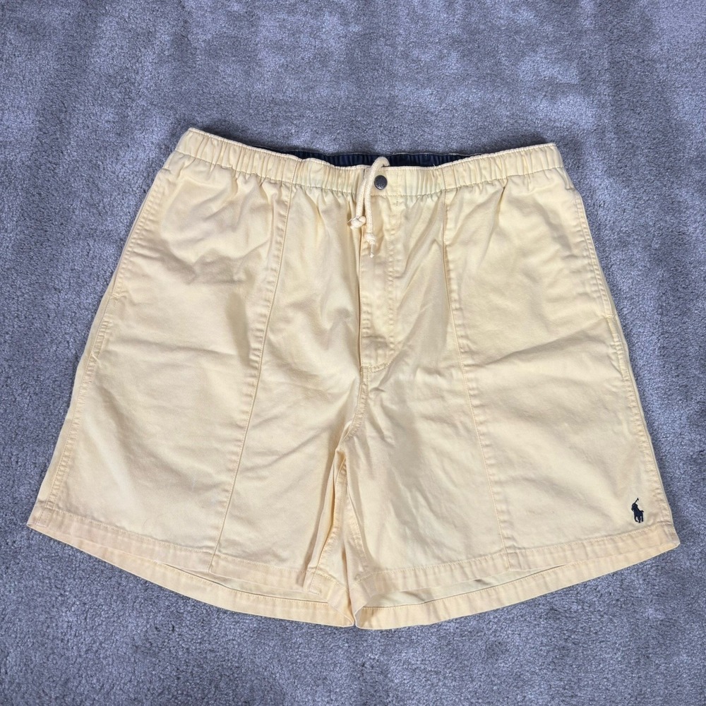 Vintage Polo Ralph‎ Lauren Shorts Men XL Yellow Cotton Drawstring Coastal Preppy